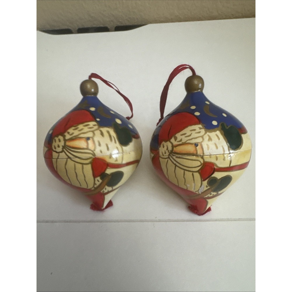 Vintage Terry's Village Set Of 2 Wooden Nesting Ornaments Hand Painted